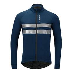 WOSAWE Herren Thermo Fleece Fahrradjacke Winter Biking Jersey Langarm Reflektierendes Bike Outfit, Blau XL von WOSAWE