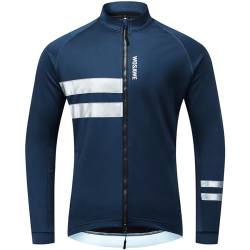 WOSAWE Herren Winter Fahrradjacke Thermo-Vlies Softshell Winddicht Radjacke Atmungsaktiv Reflektierend Fahrradbekleidung (Top Blau, XL) von WOSAWE