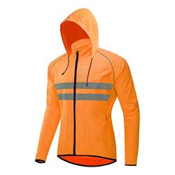 WOSAWE Packbare Fahrradjacke mit Kapuze, Laufmantel, leicht, Radfahren, Windbreaker, Orangefarbene Kapuze., L von WOSAWE