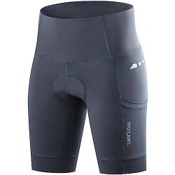 WOSAWE Radlerhose Damen Atmungsaktiv 4D Gepolsterte Fahrradhose Hoher Taille Reitstrumpfhose mit Seitentaschen (Grau, M) von WOSAWE