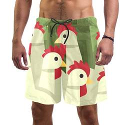 Herren-Shorts,Badehose,schnell trocknend,Cartoon-Hühner-Hahn,Board Short Outdoor Walk Beach Bademode von WOSHJIUK
