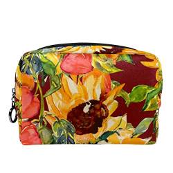 Kleine Kosmetiktasche Reisekosmetiktasche mit Reißverschluss,Herbst-Sonnenblume-Blume,Kosmetik Organizer für Frauen von WOSHJIUK