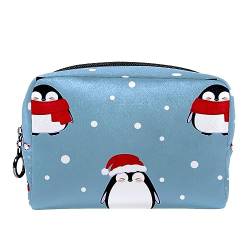 Kleine Kosmetiktasche Reisekosmetiktasche mit Reißverschluss,Winter-Schneeflocke-Pinguin,Kosmetik Organizer für Frauen von WOSHJIUK