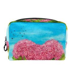 Kleine Kosmetiktasche Reisekosmetiktasche mit Reißverschluss,frühling Blumen Blume Baum Sonnenuntergang,Kosmetik Organizer für Frauen von WOSHJIUK