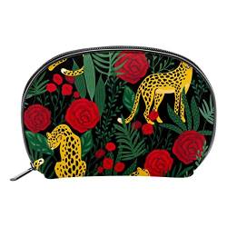 Kleine Make-up-Tasche für Geldbörse,Kosmetiktasche,Leopardenblumen verlassen tropisch,Kosmetiketui,Make-up-Organizer für Damen von WOSHJIUK