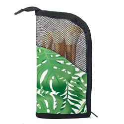 Make-up Pinsel Organizer Tasche mit 12 Make-up-Pinseln,Palmblattgrüner tropischer Sommer,Tragbarer Make-up-Pinselhalter Set Koffer von WOSHJIUK