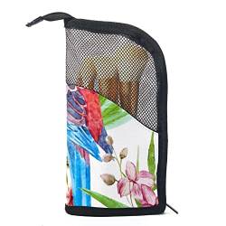 Make-up Pinsel Organizer Tasche mit 12 Make-up-Pinseln,Papagei tropischer Blumenvogel,Tragbarer Make-up-Pinselhalter Set Koffer von WOSHJIUK