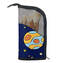 Make-up Pinsel Organizer Tasche mit 12 Make-up-Pinseln,Raum Sterne Planet raketen Sonne,Tragbarer Make-up-Pinselhalter Set Koffer von WOSHJIUK