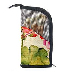 Make-up Pinsel Organizer Tasche mit 12 Make-up-Pinseln,Weinlese-Sommer-Weinlese-Blumen,Tragbarer Make-up-Pinselhalter Set Koffer von WOSHJIUK