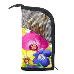 Make-up Pinsel Organizer Tasche mit 12 Make-up-Pinseln,frühling aquarell Blumen blätter,Tragbarer Make-up-Pinselhalter Set Koffer von WOSHJIUK