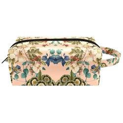 Make-up-Tasche aus PU-Leder,Reise-Kosmetiktasche,Make-up-Tasche,Retro-Frühling mit Blumen,Kosmetik Organizer für Frauen von WOSHJIUK