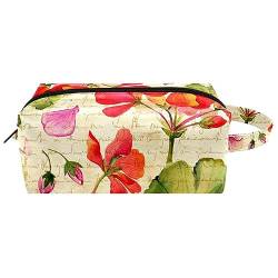 Make-up-Tasche aus PU-Leder,Reise-Kosmetiktasche,Make-up-Tasche,Weinlese-Sommer-Weinlese-Blumen,Kosmetik Organizer für Frauen von WOSHJIUK