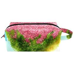 Make-up-Tasche aus PU-Leder,Reise-Kosmetiktasche,Make-up-Tasche,frühling Blumen Blume Baum Sonnenuntergang,Kosmetik Organizer für Frauen von WOSHJIUK