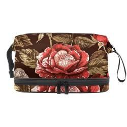 Make up Tasche klein,Make up Reisetasche,Vintage Blumen rote Rosen,Make up Organizer Tasche von WOSHJIUK