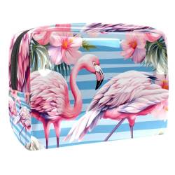 Make up Taschen Organizer,Kosmetiktaschen für Frauen,Tropische rosa Flamingos mit Blumen,kleine Make up Tasche von WOSHJIUK