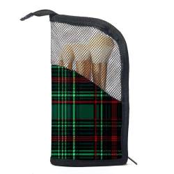 Make up Taschen für Damen,Kulturbeutel für Herren,Klassisches Schottenmuster Dunkelgrünes Gitter,Reise Kosmetiktasche von WOSHJIUK