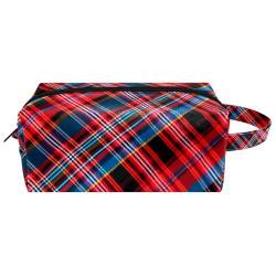 Make up Taschen für Damen,Kulturbeutel für Herren,Klassisches gestreiftes rotes Plaid,Reise Kosmetiktasche von WOSHJIUK