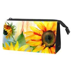 Make up Taschen für Damen,Kulturbeutel für Herren,Wildblumen Aquarell Sonnenblume,Reise Kosmetiktasche von WOSHJIUK