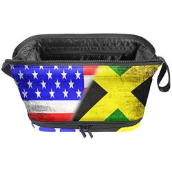 Reise-Kosmetiktasche Große Make-up-Tasche,Flaggen der USA und Jamaikas,Kosmetik-Organizer für Damen-Kulturbeutel von WOSHJIUK