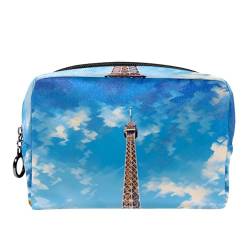 Reise Kulturbeutel,kleine Make up Tasche,Eiffelturm Bäume Himmel,Make up Taschen für Frauen von WOSHJIUK