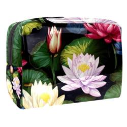 Reise Make up Tasche,Reise Kulturbeutel für Damen,Aquarell Blume Lotus,Kosmetik Reisetasche von WOSHJIUK
