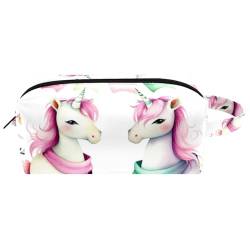 Reise Make up Tasche,Reise Kulturbeutel für Damen,süßes aquarell Einhorn,Kosmetik Reisetasche von WOSHJIUK