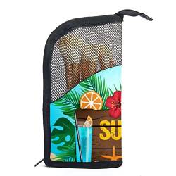 Reise Make-upbürsten Tasche,Sandstrand im Sommer,Kosmetiktasche für Make-up-Pinsel, Etui mit 12 Make-up-Pinseln von WOSHJIUK