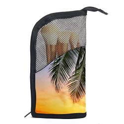 Reise Make-upbürsten Tasche,Sommer Strand Palme,Kosmetiktasche für Make-up-Pinsel, Etui mit 12 Make-up-Pinseln von WOSHJIUK