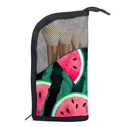 Reise Make-upbürsten Tasche,Sommer aquarell Wassermelone,Kosmetiktasche für Make-up-Pinsel, Etui mit 12 Make-up-Pinseln von WOSHJIUK