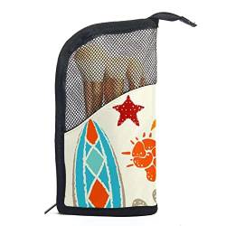 Reise Make-upbürsten Tasche,Sonne Palme surfbretter Meer,Kosmetiktasche für Make-up-Pinsel, Etui mit 12 Make-up-Pinseln von WOSHJIUK