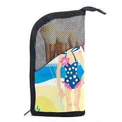 Reise Make-upbürsten Tasche,Strand Sommer mädchen Meer,Kosmetiktasche für Make-up-Pinsel, Etui mit 12 Make-up-Pinseln von WOSHJIUK