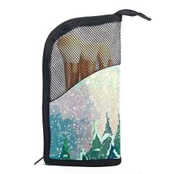 Reise Make-upbürsten Tasche,Wald grün Schneeflocke Winter,Kosmetiktasche für Make-up-Pinsel, Etui mit 12 Make-up-Pinseln von WOSHJIUK