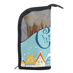 Reise Make-upbürsten Tasche,Weihnachten Haus Schneeflocken Winter,Kosmetiktasche für Make-up-Pinsel, Etui mit 12 Make-up-Pinseln von WOSHJIUK