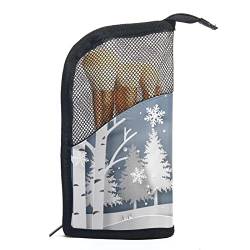 Reise Make-upbürsten Tasche,Weihnachten Hirsch Wald Schnee Winter,Kosmetiktasche für Make-up-Pinsel, Etui mit 12 Make-up-Pinseln von WOSHJIUK