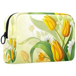 Reisekosmetiktasche,kleine Make-up-Tasche für Frauen,Frühlings-Blüten-Blumen-Gänseblümchen,Kosmetik-Organizer-Tasche mit Reißverschluss von WOSHJIUK