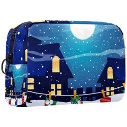 Reisekosmetiktasche,kleine Make-up-Tasche für Frauen,Mond Strümpfe Schnee Nacht,Kosmetik-Organizer-Tasche mit Reißverschluss von WOSHJIUK