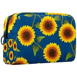 Reisekosmetiktasche,kleine Make-up-Tasche für Frauen,Orange Gelb Sonnenblumenblau,Kosmetik-Organizer-Tasche mit Reißverschluss von WOSHJIUK
