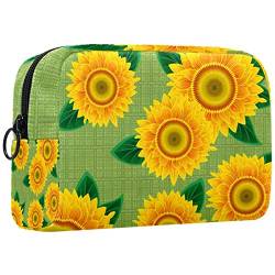 Reisekosmetiktasche,kleine Make-up-Tasche für Frauen,Orange Sonnenblumen grüne Blätter,Kosmetik-Organizer-Tasche mit Reißverschluss von WOSHJIUK