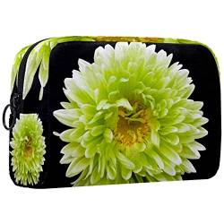 Reisekosmetiktasche,kleine Make-up-Tasche für Frauen,Schwarz-weiße grüne gelbe Blume,Kosmetik-Organizer-Tasche mit Reißverschluss von WOSHJIUK