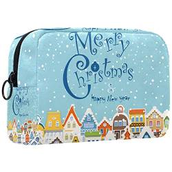 Reisekosmetiktasche,kleine Make-up-Tasche für Frauen,Weihnachten Haus Schneeflocken Winter,Kosmetik-Organizer-Tasche mit Reißverschluss von WOSHJIUK
