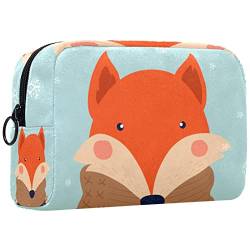 Reisekosmetiktasche,kleine Make-up-Tasche für Frauen,Winter-Cartoon-Fuchs,Kosmetik-Organizer-Tasche mit Reißverschluss von WOSHJIUK