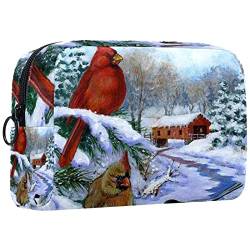 Reisekosmetiktasche,kleine Make-up-Tasche für Frauen,Winter roter Vogel Schnee,Kosmetik-Organizer-Tasche mit Reißverschluss von WOSHJIUK