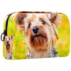Reisekosmetiktasche,kleine Make-up-Tasche für Frauen,Yorkshire-Terrier-Herbst-Hund,Kosmetik-Organizer-Tasche mit Reißverschluss von WOSHJIUK