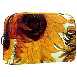 Reisekosmetiktasche,kleine Make-up-Tasche für Frauen,gelbe Aquarell-Sonnenblumen,Kosmetik-Organizer-Tasche mit Reißverschluss von WOSHJIUK