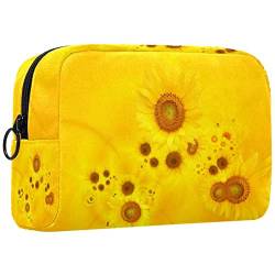 Reisekosmetiktasche,kleine Make-up-Tasche für Frauen,gelber Hintergrund Sonnenblume,Kosmetik-Organizer-Tasche mit Reißverschluss von WOSHJIUK