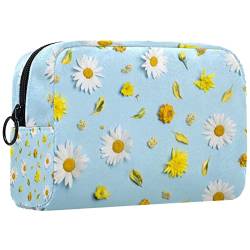 Reisekosmetiktasche,kleine Make-up-Tasche für Frauen,weiße gänseblümchen gelbe Blume,Kosmetik-Organizer-Tasche mit Reißverschluss von WOSHJIUK