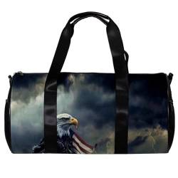 Reisetasche,Herren Sporttasche,Damen Sporttasche,Eagle amerikanische Flagge bewölkter Tag,Sporttasche von WOSHJIUK