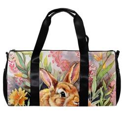 Sporttasche für Damen,kleine Sporttasche für Herren,Osterhase Blume tulpe süßes Tier,Übernachtungstasche von WOSHJIUK