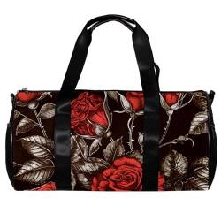 Sporttaschen für Damen,Reisetasche für Reisen,Vintage Blumen rote Rosen,Sporttasche für Herren von WOSHJIUK