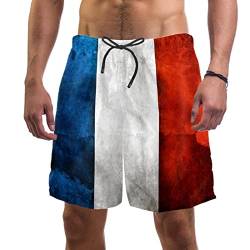 WOSHJIUK Herren-Badehose, schnell trocknende Boardshorts mit Netzfutter,Vintage französische Flagge,Strandshorts Herrenshorts von WOSHJIUK